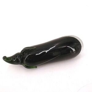 Glass Eggplant‎ Figurine Dark Purple Green Stem Collectible Paper Weight